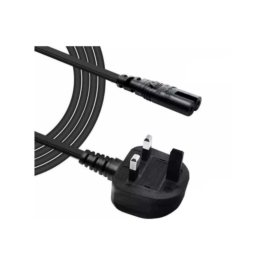 1M Metre Figure 8 Mains Power Cable Moulded UK 3 Pin Cord IEC C7 Lead - Black